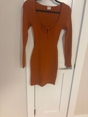 Abercrombie & Fitch Ribbed Long-Sleeve Dress - Rust Orange